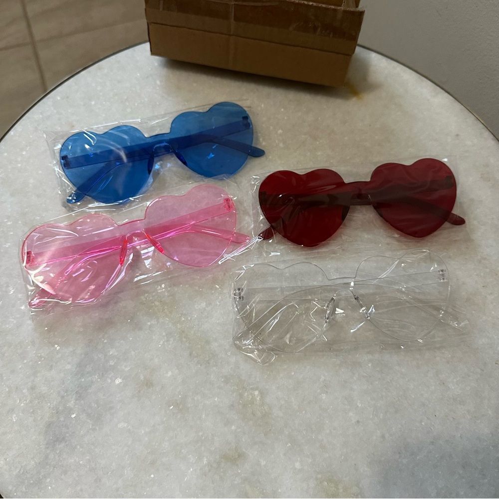 RTBOFY Heart Shaped Frameless Tinted Jelly Colored Fashion Glasses Festival Gal